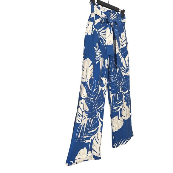 MANGO Tropical Print Flowy Wide Leg Trousers Blue and White Size XS - Picture 13 of 14